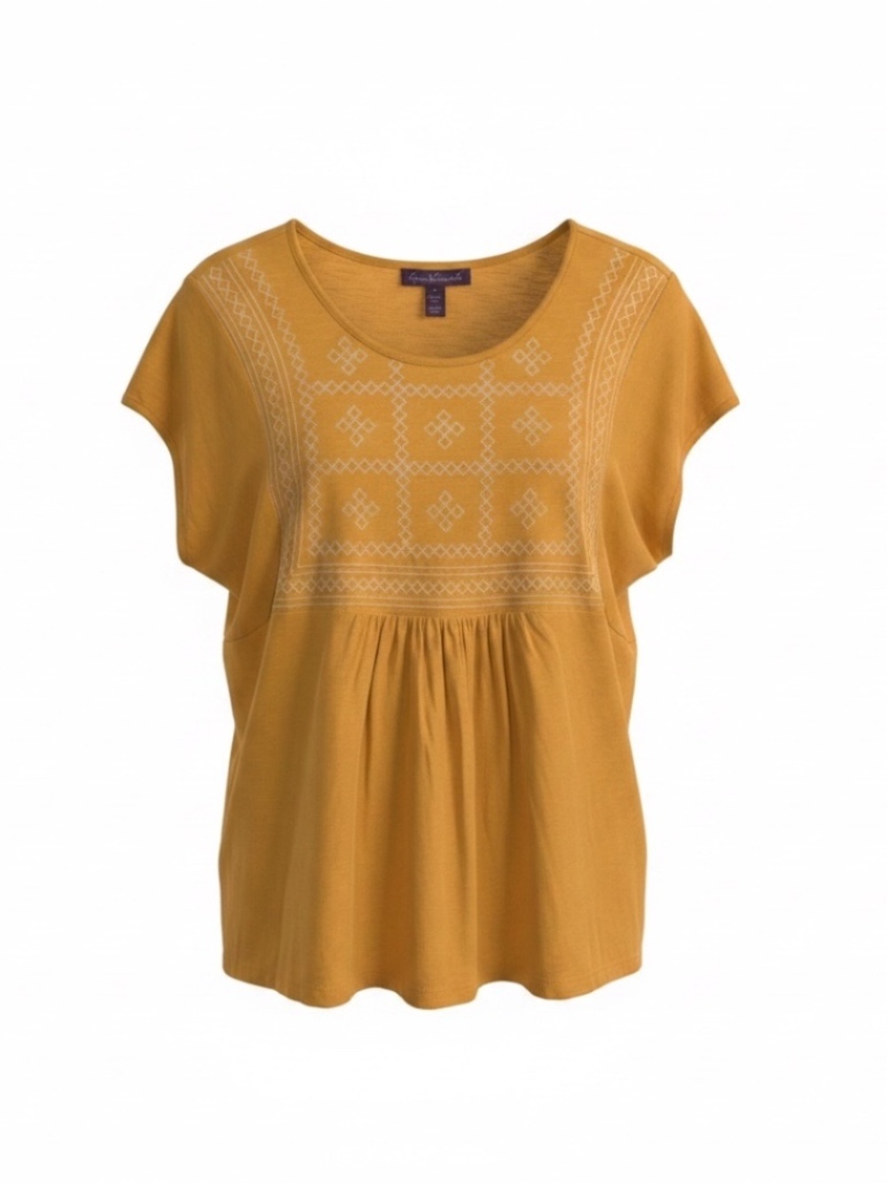 Gloria Vanderbilt Cap Sleeve Embroidered Mustard Yellow Top SZ XL NWT